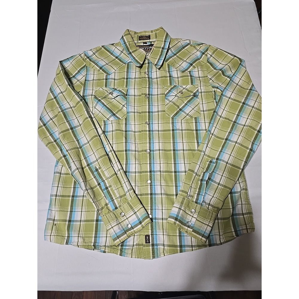 Hollister HCO Preppy Mens Large Green‎ Blue Plaid Button Down Long Sleeve Shirt